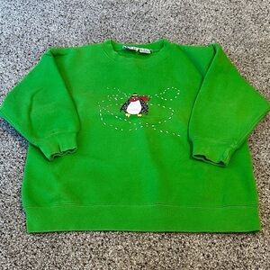 Vintage Talbots Kids Green Winter Scene Penguin Sweatshirt, size 8, EUC